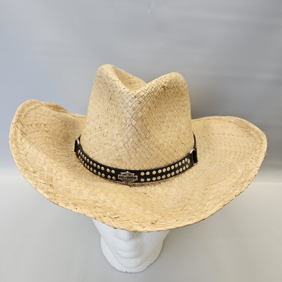 Harley Davidson Straw Hat With HD Emblem Leather Studded Band Small Medium - Picture 1 of 10